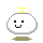 Four pixel-art frames of a white rounded character with black eyes and mouth, yellow top element, and green base on gray background.