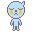 Pixelated blue figure with yellow square cheeks, closed eyes, and a downturned mouth in various poses against gray background.