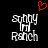 Pixelated black background with white text 'sunny Ranch' and a red heart symbol above the left instance of the text.