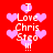 Red background with pink hearts and white text reading "I Love Chris Steo !!!" in pixelated font, arranged in a pattern with repeated elements