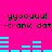 Bright pink background with black pixelated text and cyan audio waveform bars that shift position across frames.