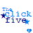 Pixelated static icon featuring blue and purple text "Click Five" with two stars, a small heart, and dithered color transitions on white background.