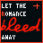 A 3x3 contact sheet of animated frames showing a black background with red and white text reading "LET THE ROMANCE BLEED AWAY" where the word "ROMANCE" alternates between white and orange, and small symbols appear in the top-right corner across frames.