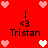 Red background with pixelated hearts and repeated text "Tristan" beneath heart symbols, arranged in a pattern