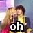 Four- shows two people in yellow and dark clothing with text overlays changing from 'oh' to 'no she didnt!'
