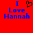 Red background with blue text reading "I Love Hannah" and a black pixelated heart symbol above the word "Love" on the left side.