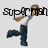 Pixelated character in white shirt and dark pants performs dynamic pose with text changing from 'Superman' to 'That' to 'Hoo'