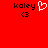 Red background displays two side-by-side text-based icons with 'kaley' and '<3' text, one featuring a white pixelated heart symbol replacing the '<3' on the right.