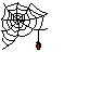 A spiderweb icon with a red and black dangling object, showing animation changes in the web's structure and the object's position across frames.