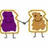 Animated sequence of two anthropomorphic toast slices holding hands, alternating between purple and brown fill colors.