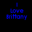 Blue pixelated text on black background reads "I Love Brittany" in four identical arrangements.