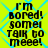 Yellow background with blue diamond pattern and black text reading "I'm bored! some! TALK to meee!" in four identical