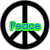 Three peace sign icons with text overlays: green 'Peace', purple 'Love', and white 'Happiness' on black and white symbols.