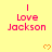 Yellow background with repeated pink text "I Love Jackson" and orange heart symbols in a
