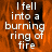 A static image with orange and black background displaying white text reading "I fell into a burning ring of fire" in four lines.