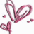 Pixelated pink and gray heart-shaped design with smaller hearts scattered around, rendered in a low-resolution style.