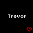 Pixelated of three and three showing repeated 'Trevor' text above red heart icons on black background, with one heart changing from hollow to solid