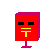 Red rectangular icon with yellow 'T' symbol and black eyes, transitioning to white character holding envelope with red heart.