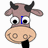 Pixelated cartoon cow head with brown body, black horns, large white eyes, and a beige snout, showing text changes across frames.
