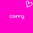 A static pixel art image with a bright pink background, featuring a white heart symbol at the top and two instances of the text 'corry' in lowercase below.