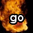 Animated flames with text 'go' and 'flames' over a black background, transitioning to a gray