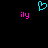 Pixelated cyan heart shape above two pink 'ily' text elements on black background.