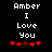 Black background displays white text 'Amber I Love You' with red heart symbols below, showing two animation states where hearts alternate between solid and outlined forms.