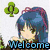 Pixelated anime-style character with blue hair in a high ponytail, wearing a pink and white outfit with a green clover symbol above her head.