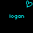 A static pixel art icon with a cyan heart symbol above two cyan 'logon' text instances on a black background.