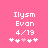 Pink background with white pixelated text 'Ilysm Evon 4/19' and five star-like symbols, one pink and four white, in two identical side-by-side arrangements.