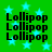 Green background with light blue stars and repeated black text "Lollipop" in four quadrants.
