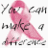 A static pixelated image features a pink ribbon symbol with overlaid text fragments in grayscale, set against a white background.