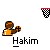 Pixel art icon of a basketball player in orange jersey holding a basketball, with basketball hoop symbols and text 'Hakim' below.