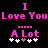 Pixelated pink text on black background reads "I Love You" above "A Lot" with four plus signs below, two white and two gray.