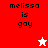 Pixelated text 'melissa is gay' on red, white, and pink backgrounds with a white star on red and red star on white.