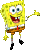 Four pixelated SpongeBob SquarePants poses with yellow sponge texture, white shirt, red tie, brown shorts, black shoes; gray background.