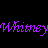 A pixelated image with a pink martini glass above repeated purple text 'Whitney' on black background, partially cropped at right.