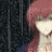 Anime-style character with red hair and white mask, wearing dark blue jacket over light shirt, standing against dark vertical lines.