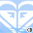 light blue and white pixelated icons with a small black-and-white arrow symbol in the lower-left corner, arranged in and