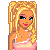 Pixel art contact sheet of a blonde cartoon character with pink top and white skirt, showing multiple frames including full-body views, partial body shots, and text phrases about snowflakes and kisses.