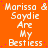 Orange background with repeated white text "Marissa & Saydie Are My Bestiess" in a pattern, with a gray square in the bottom-right corner