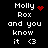 Pixelated text displays 'Molly Rox and you know it <3' with red heart and starburst symbols on black background.