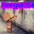 Pixelated animation of a brown blocky figure with changing text overlays on a gray background.