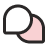 A static pixelated icon featuring a black outline of a speech bubble with a pink triangular section on the right side against a light gray background.