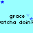 Pixelated text and star patterns repeat across a light blue background with varying star colors.