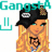 Pixelated image of a blonde woman with blue eyes wearing a black cap, with text elements in cyan and green.