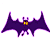 Purple bat-shaped icon with yellow eyes and purple limbs, shown in three distinct wing positions