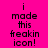 Pixelated text on four colored backgrounds: pink, purple, blue, and dark purple, each displaying "i made this freakin icon!" in black block letters.