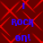 Red background with red diamond pattern, blue text 'I ROCK on!' repeated in four positions