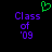 Green pixelated heart above purple text reading 'Class of '09' on black background, duplicated side-by-side.